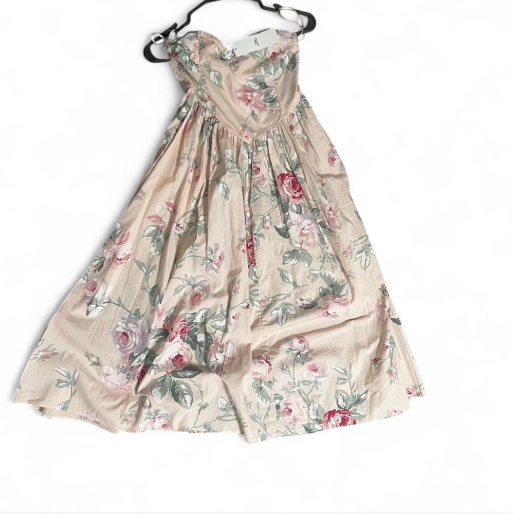 Urban Outfitters Strapless Floral Midi Dress in Beige and Pink
